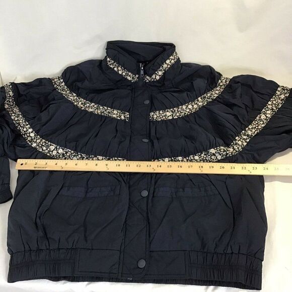 New Free People On My Mind Contrast Bomber Jacket Navy Blue Women's Medium - Picture 6 of 9